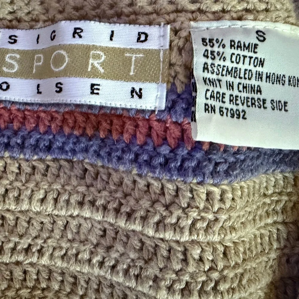 Sigrid Olsen Sport Vest Small Embroidered Knit Ramie Cotton Boho Patchwork Y2K - Picture 5 of 9